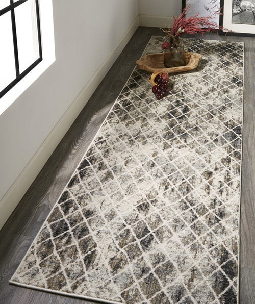 10' X 14' Ivory Gray And Taupe Abstract Stain Resistant Area Rug