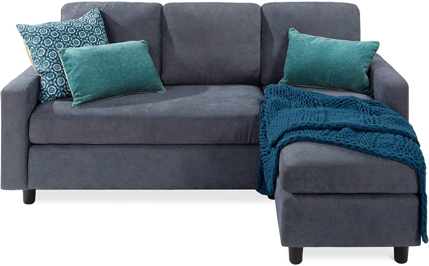Blue/Gray Sectional Sofa with Chaise Lounge