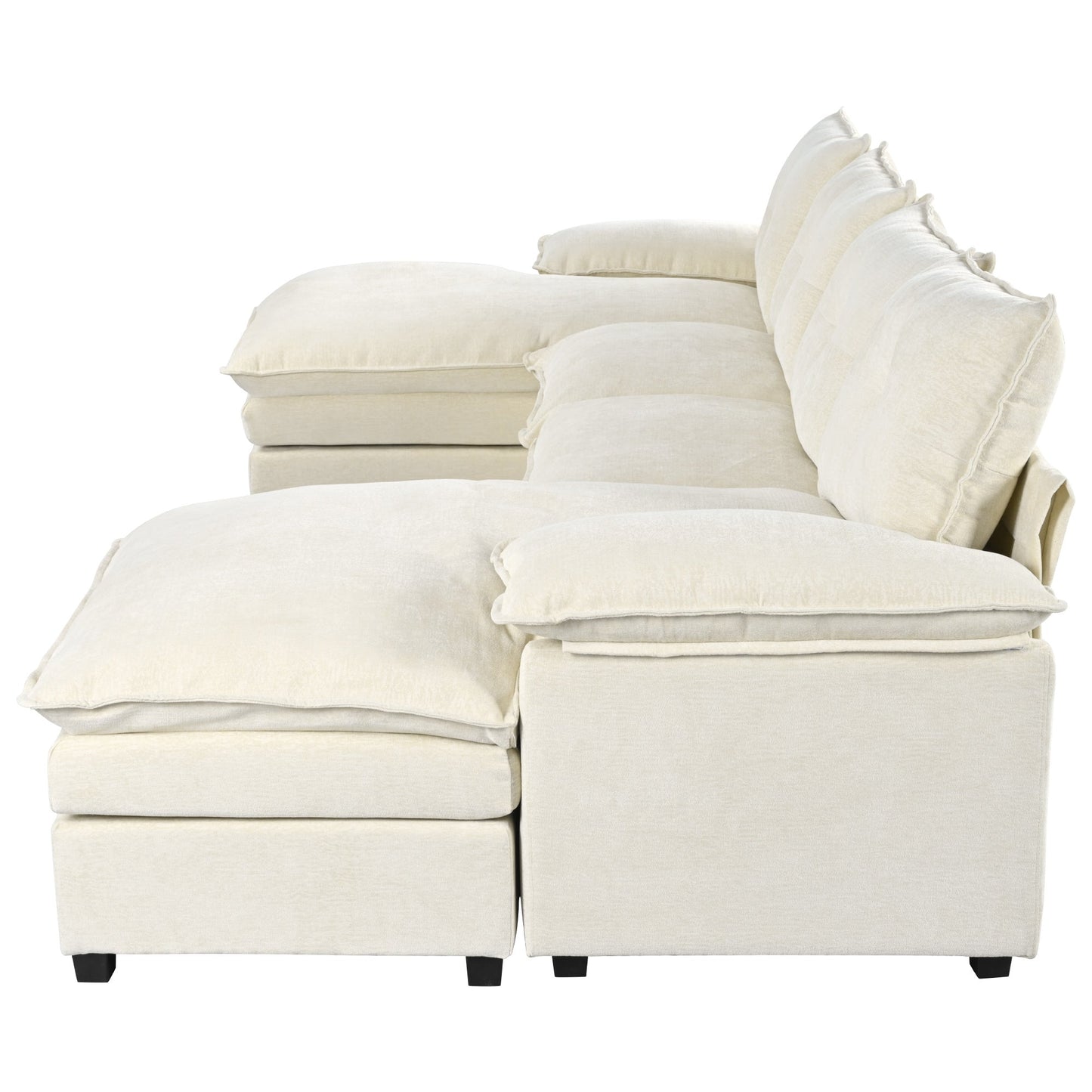 U-Shaped Chenille Sectional Sofa with Adjustable Armrest Pillows -