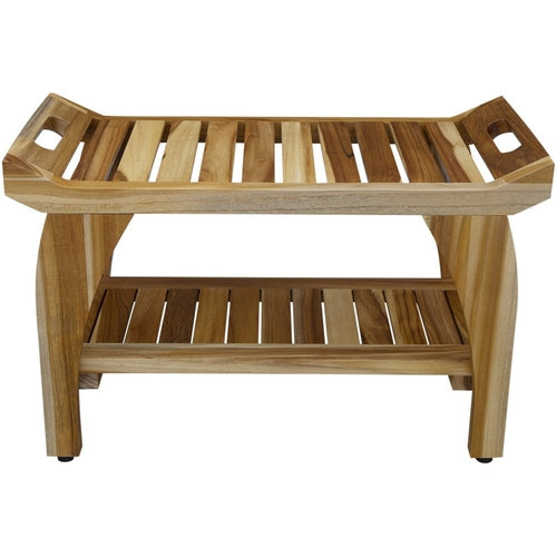 29" Teak Rectangular Shower Outdoor Bench With Handles In Natural