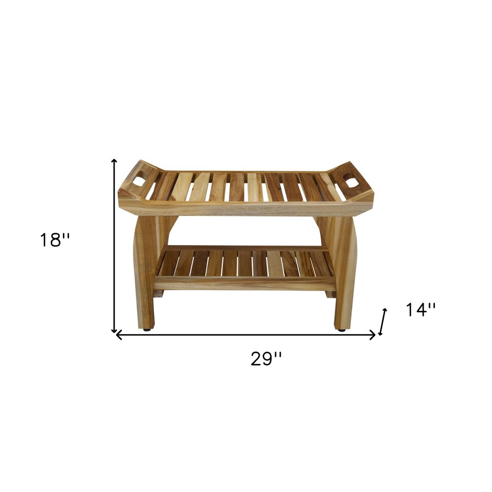 29" Teak Rectangular Shower Outdoor Bench With Handles In Natural