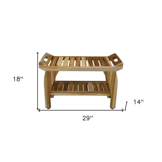 29" Teak Rectangular Shower Outdoor Bench With Handles In Natural
