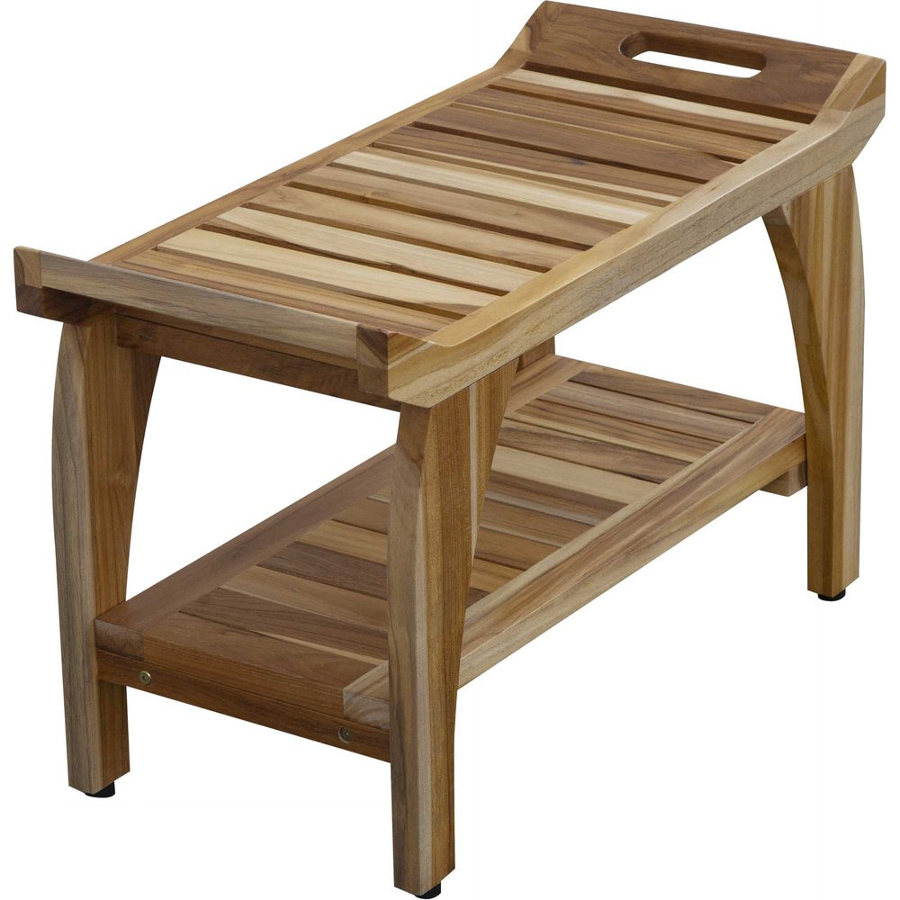 29" Teak Rectangular Shower Outdoor Bench With Handles In Natural