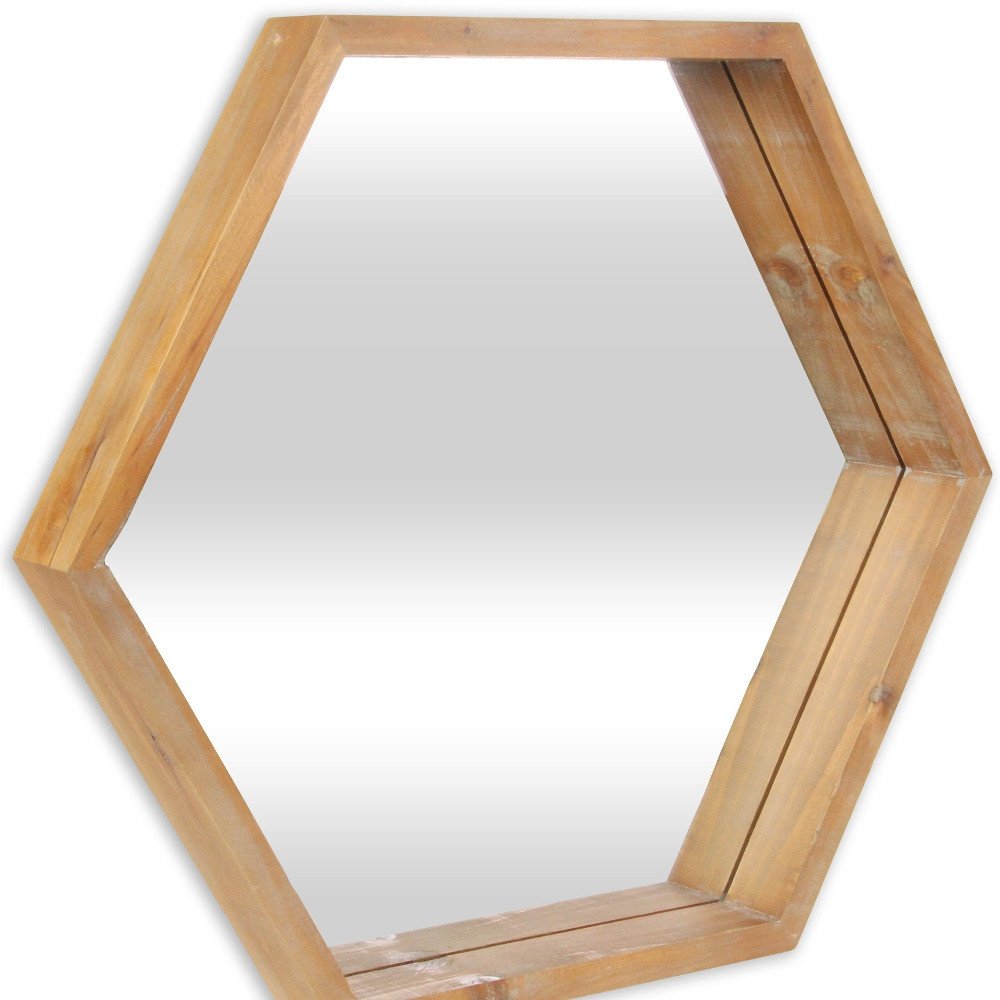 21" Brown Hexagon Wood Framed Accent Mirror