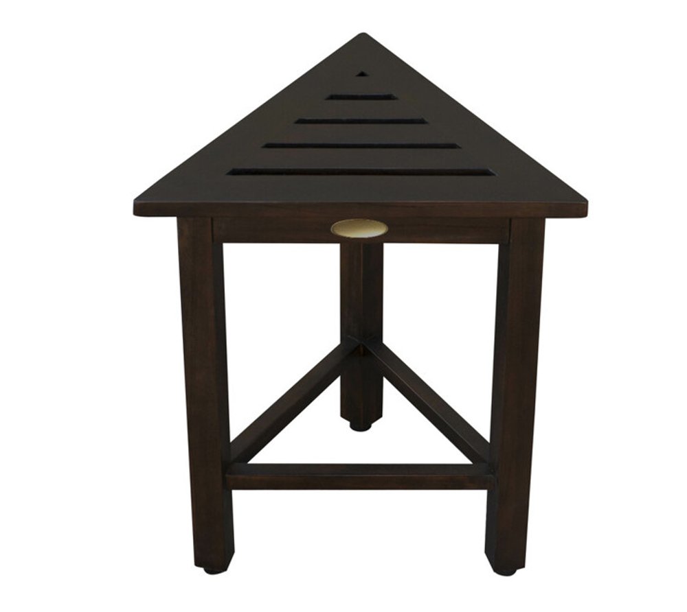 17" Dark Brown Teak Corner Shower Bench