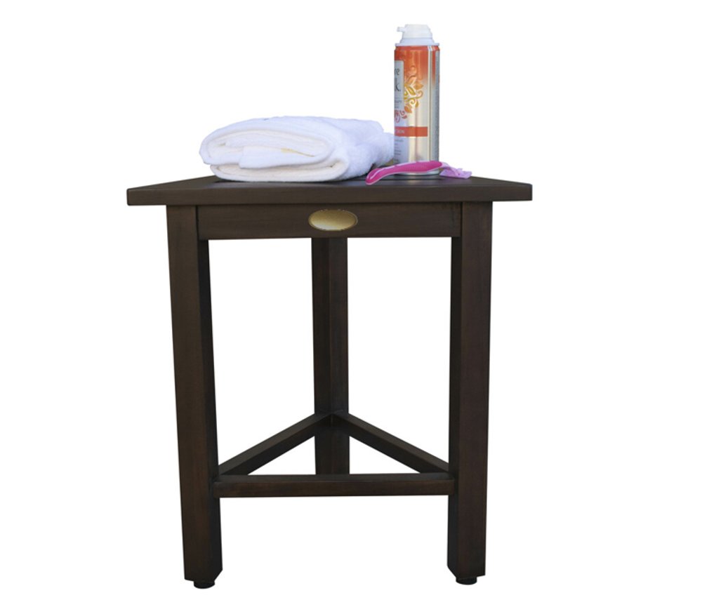 17" Dark Brown Teak Corner Shower Bench