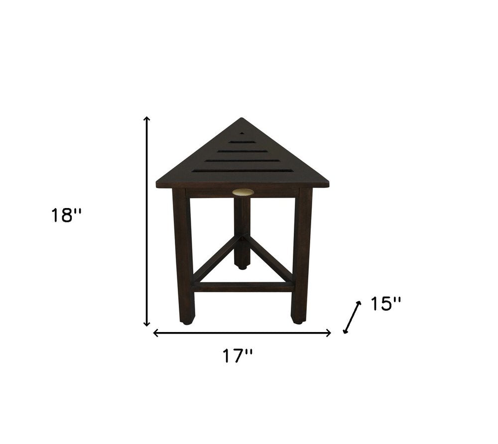 17" Dark Brown Teak Corner Shower Bench