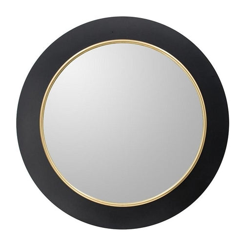 32" Black And Gold Lighted Round Metal Framed Accent Mirror
