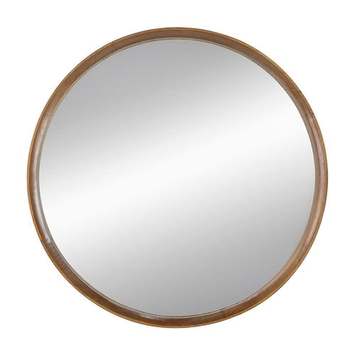 32" Brown Round Wood Framed Accent Mirror