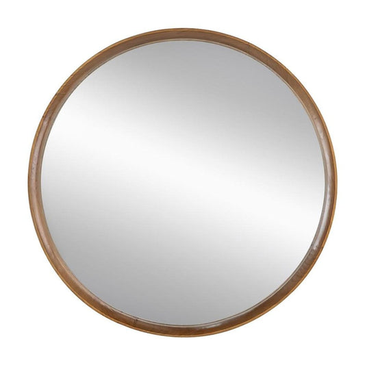 32" Brown Round Wood Framed Accent Mirror