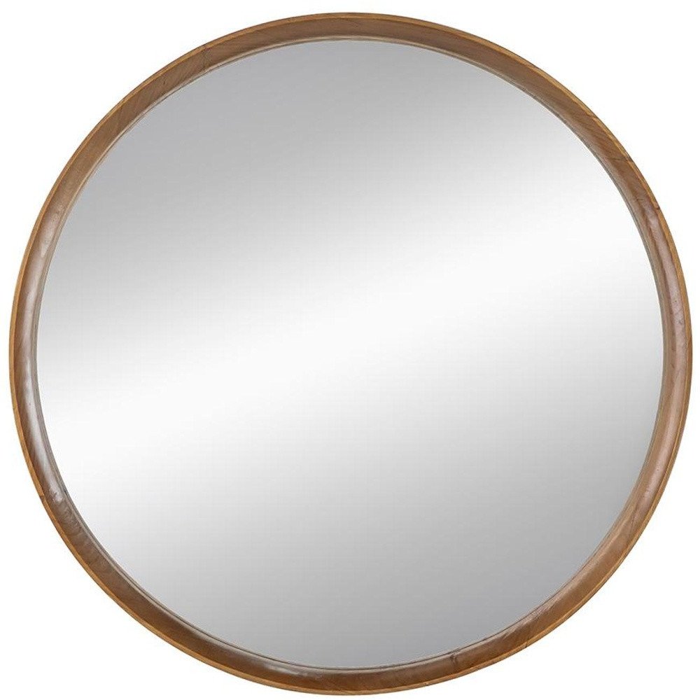 32" Brown Round Wood Framed Accent Mirror