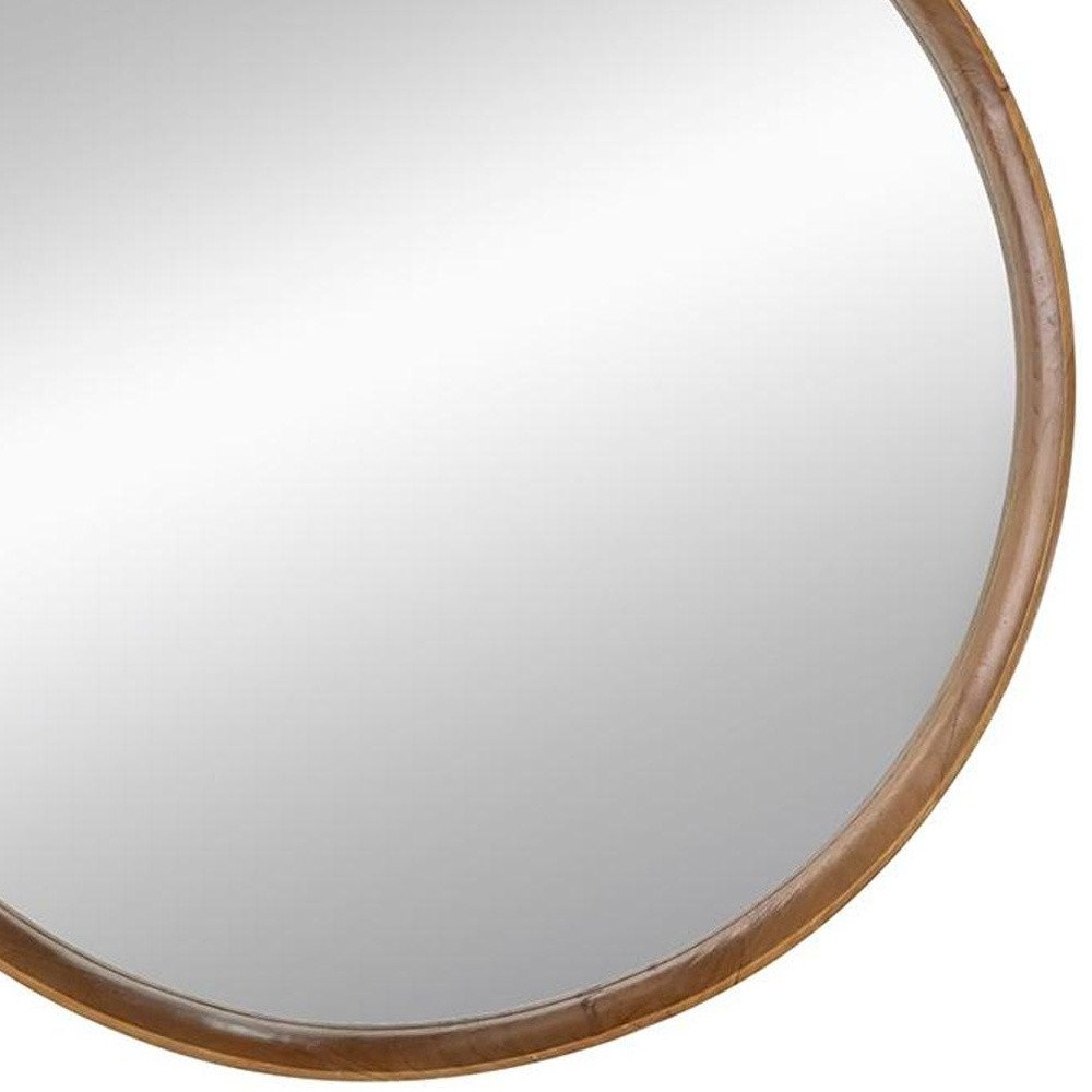 32" Brown Round Wood Framed Accent Mirror