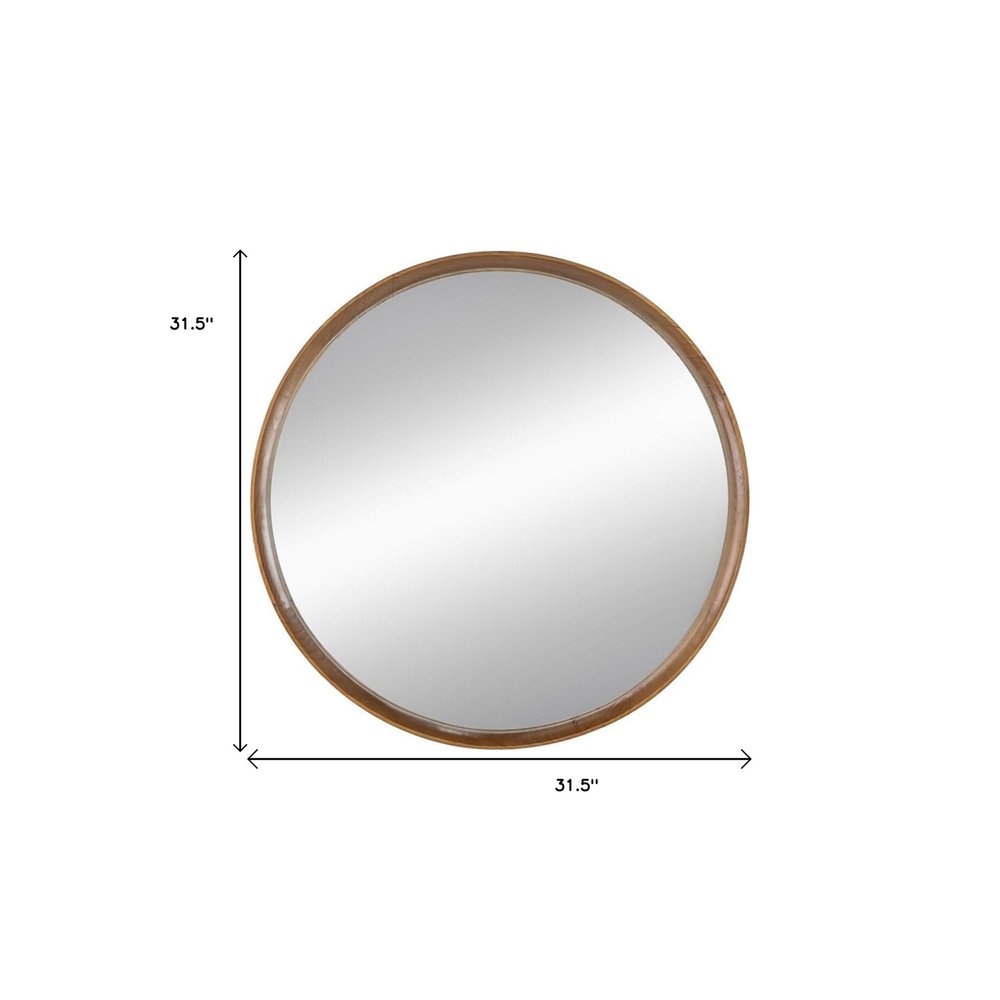 32" Brown Round Wood Framed Accent Mirror