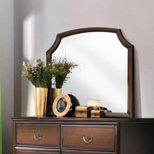 37" Espresso Abstract Wood Framed Mounted Dresser Mirror