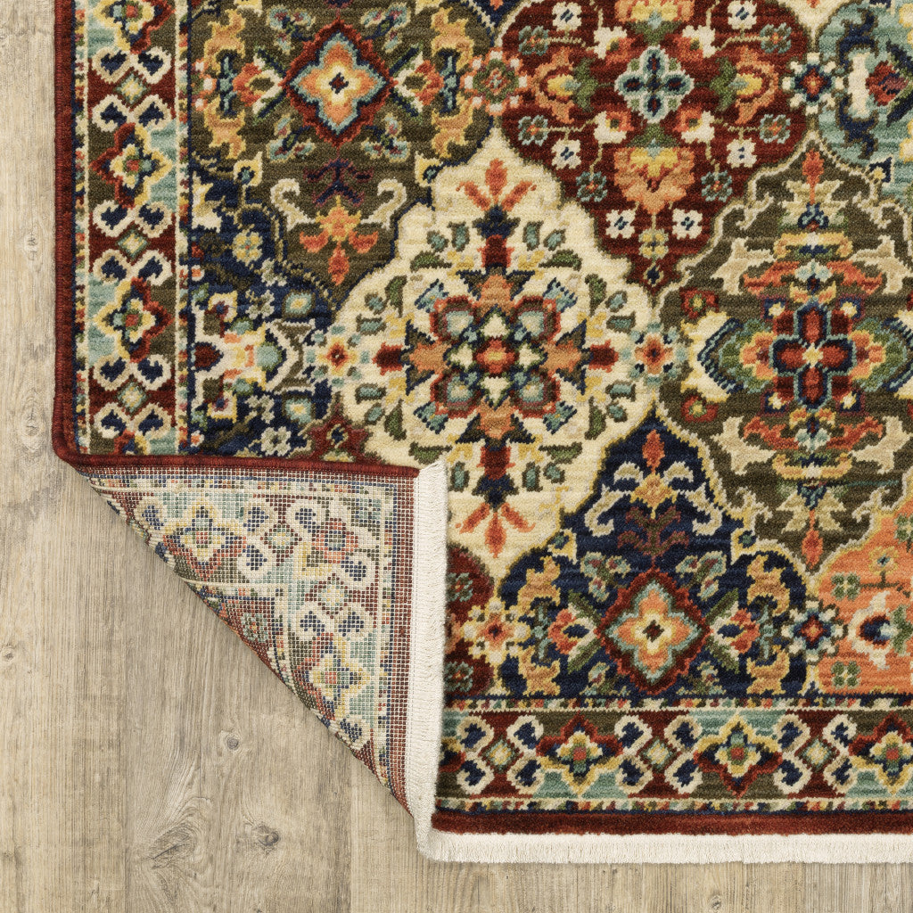 5' X 8' Red And Ivory Oriental Area Rug With Fringe