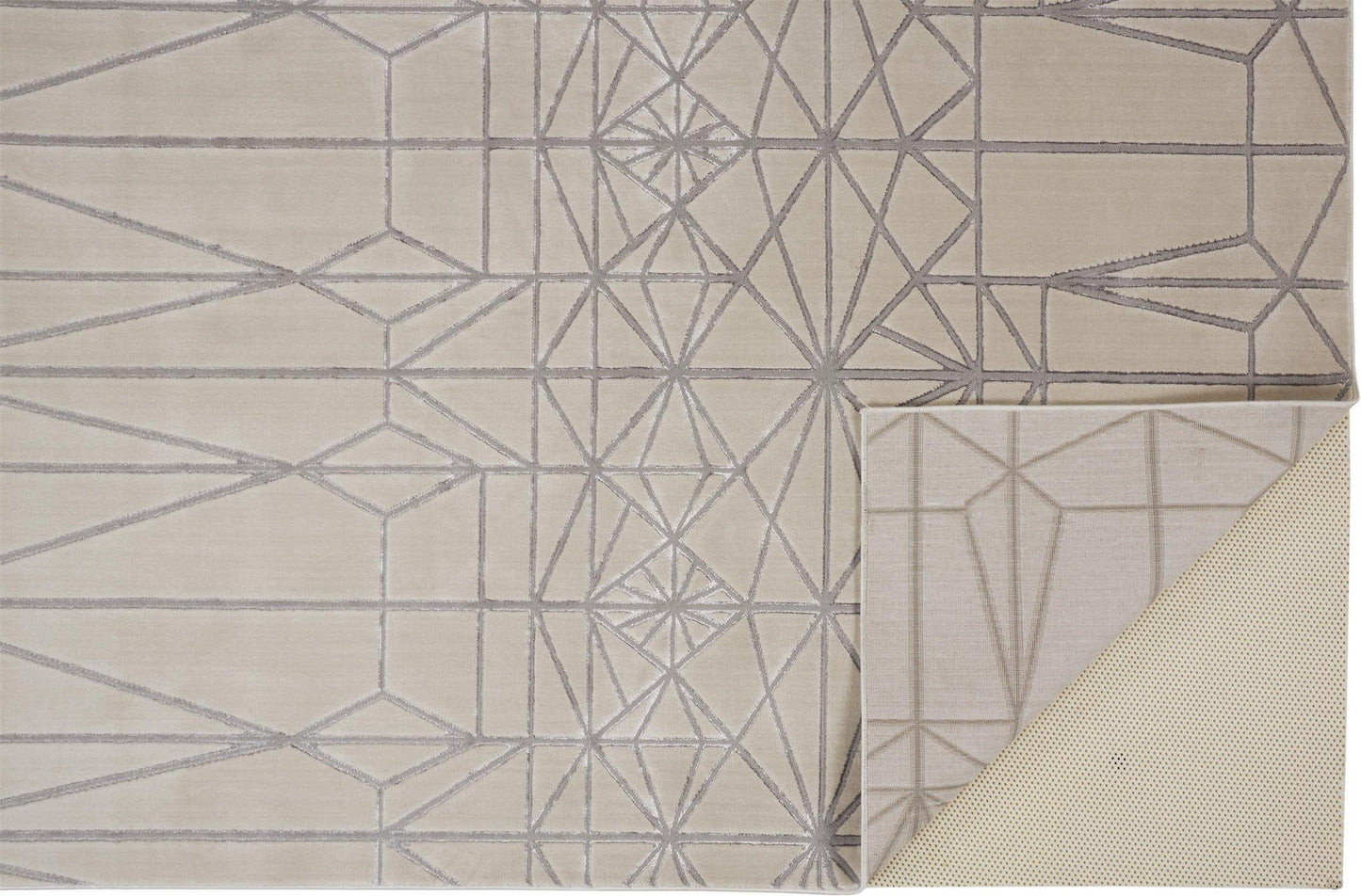 5' X 8' White Silver And Gray Geometric Stain Resistant Area Rug