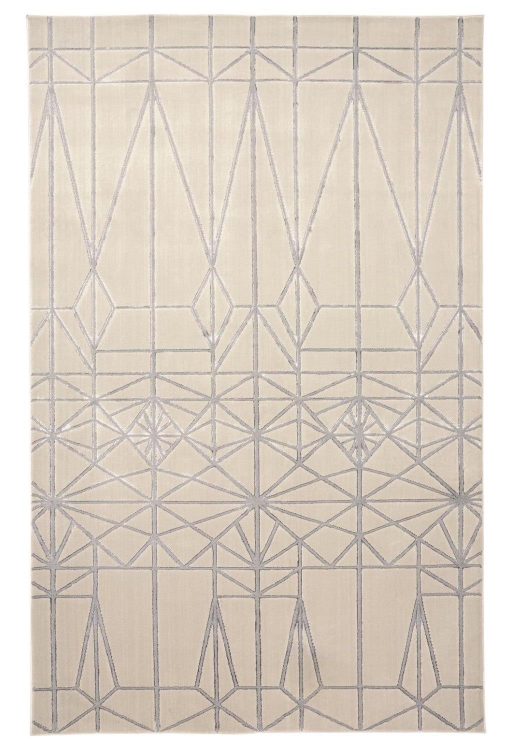 5' X 8' White Silver And Gray Geometric Stain Resistant Area Rug