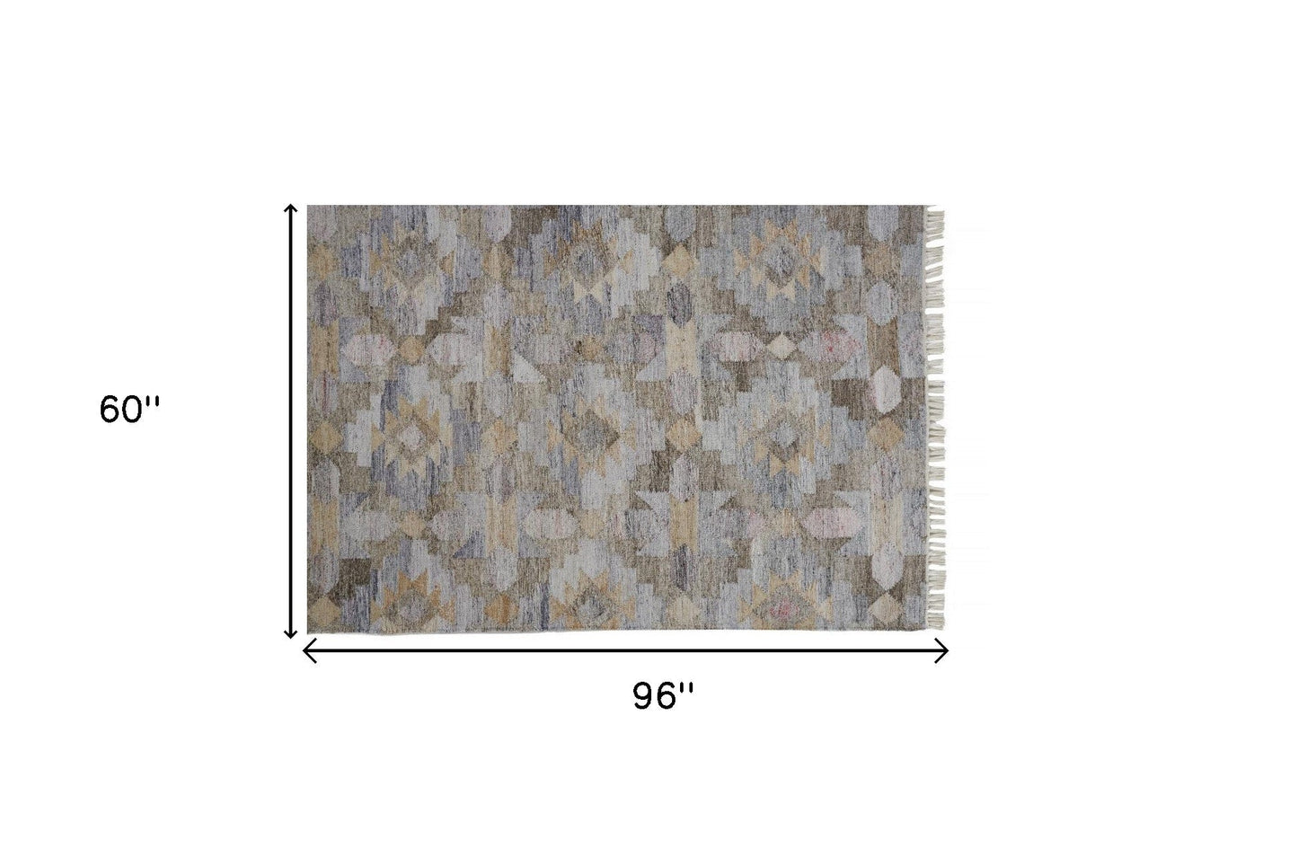 5' X 8' Gray Black And Brown Geometric Hand Woven Area Rug With Fringe