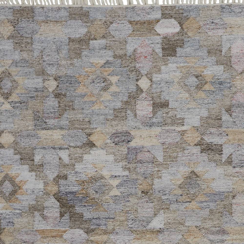 5' X 8' Gray Black And Brown Geometric Hand Woven Area Rug With Fringe