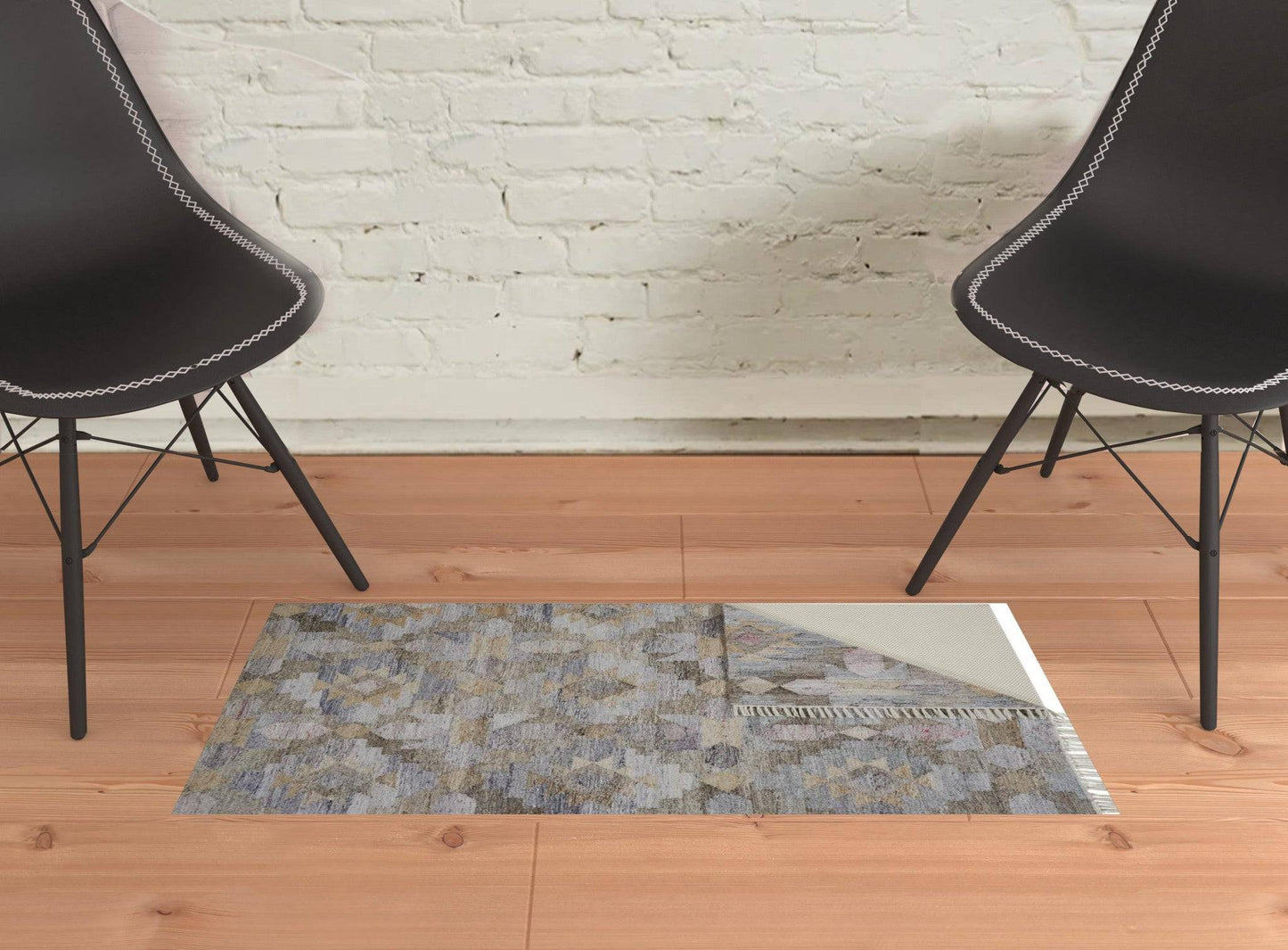 5' X 8' Gray Black And Brown Geometric Hand Woven Area Rug With Fringe