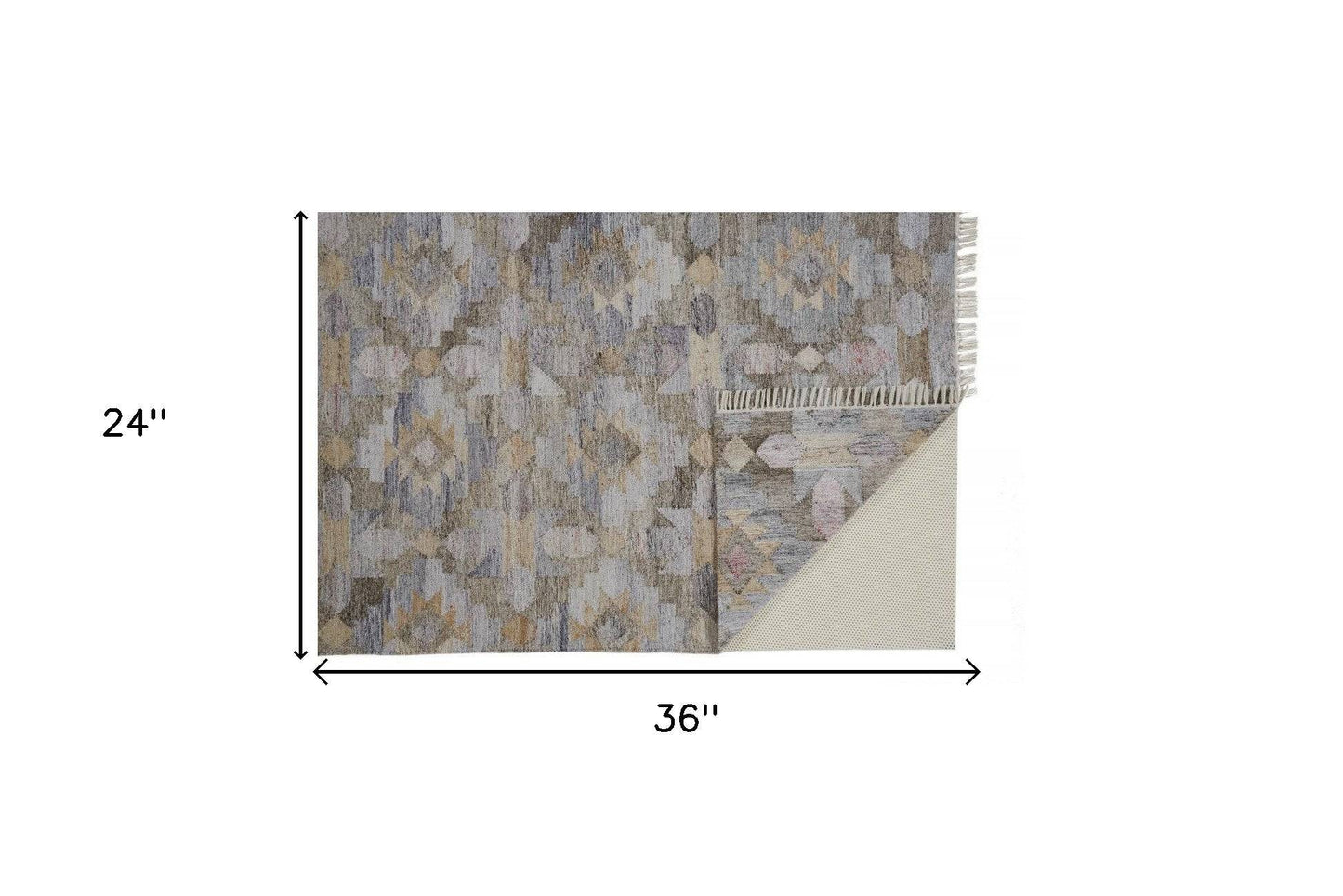 5' X 8' Gray Black And Brown Geometric Hand Woven Area Rug With Fringe