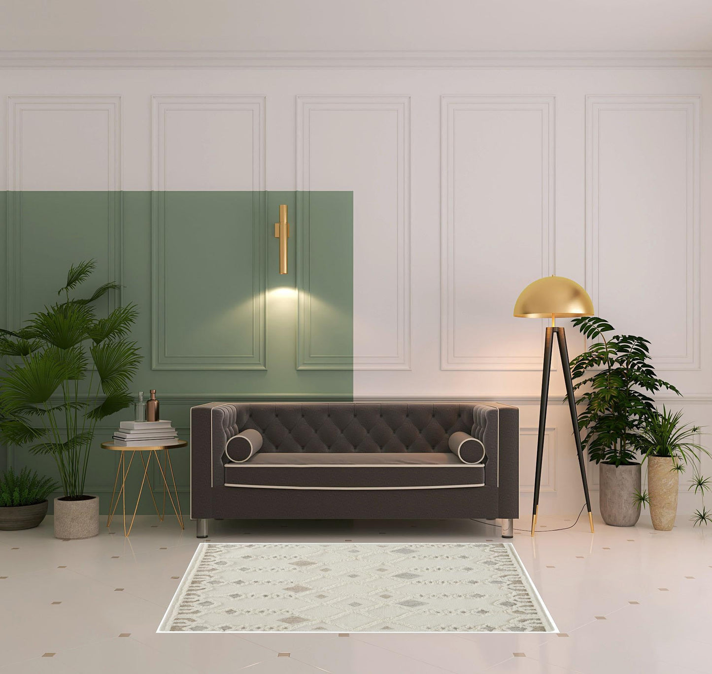 4' X 6' Ivory Tan And Silver Wool Geometric Tufted Handmade Stain