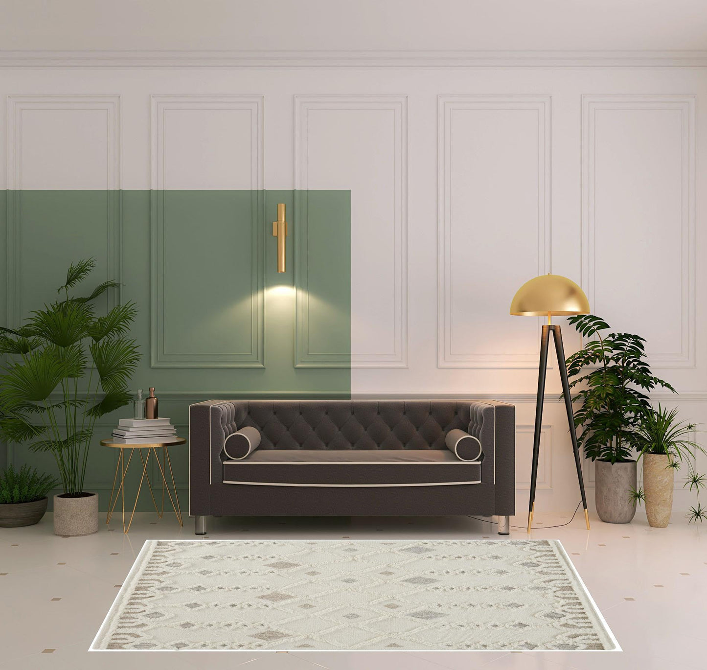 4' X 6' Ivory Tan And Silver Wool Geometric Tufted Handmade Stain