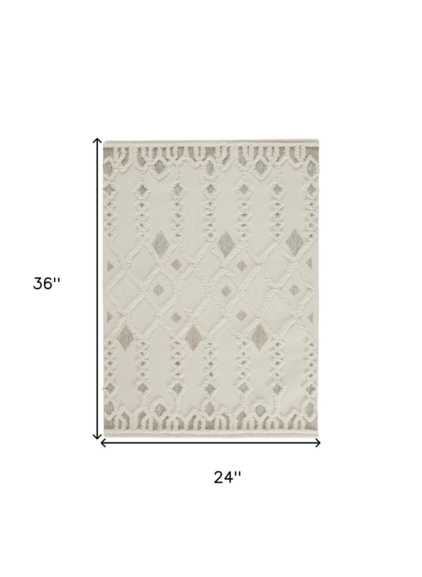 4' X 6' Ivory Tan And Silver Wool Geometric Tufted Handmade Stain