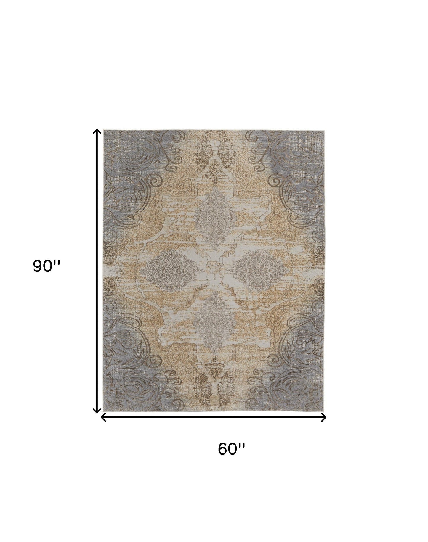 4' X 6' Tan And Gray Medallion Area Rug
