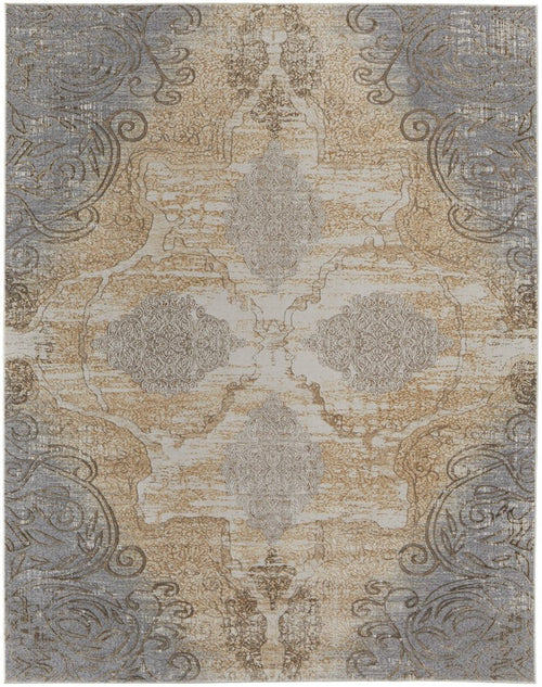 4' X 6' Tan And Gray Medallion Area Rug