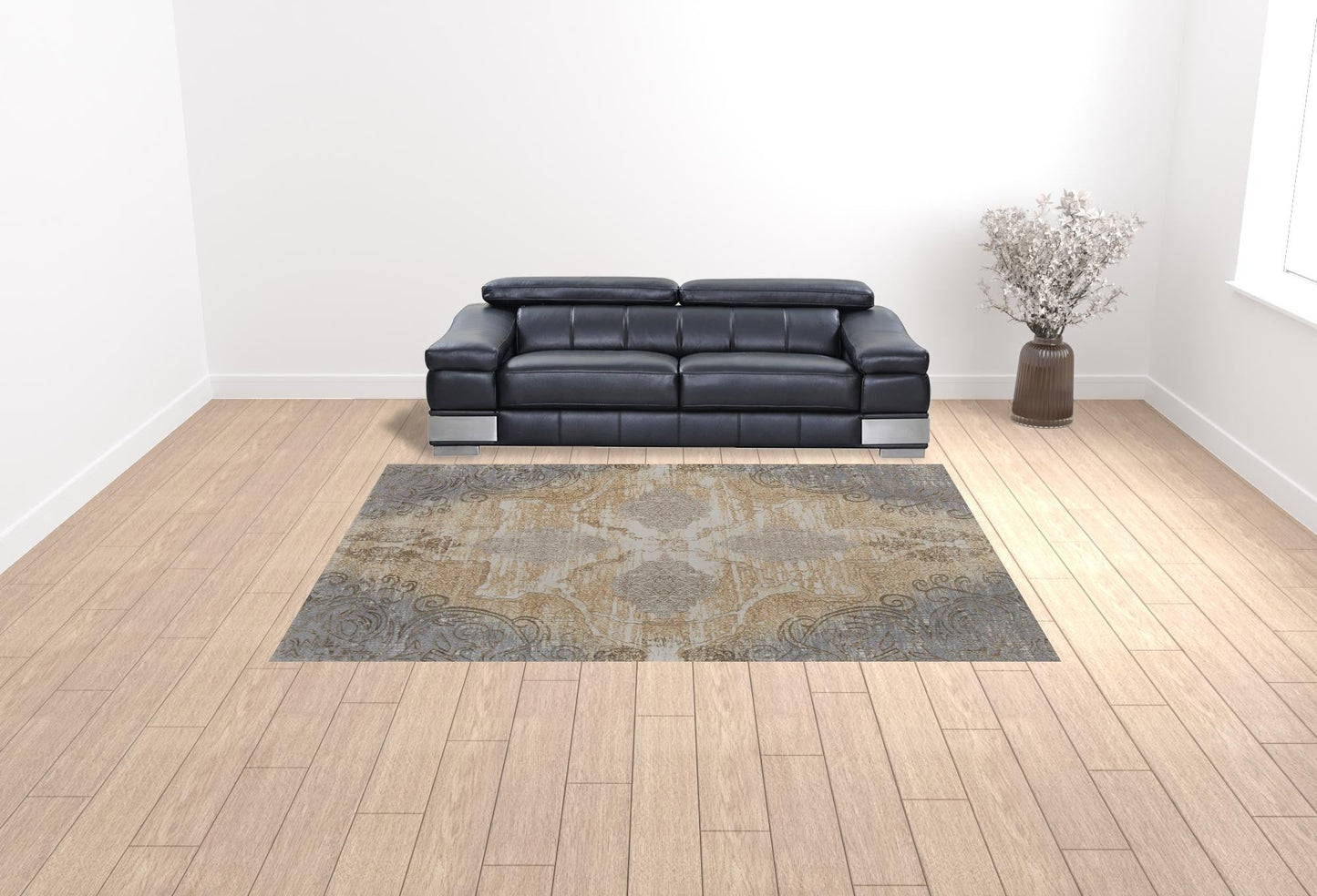 4' X 6' Tan And Gray Medallion Area Rug