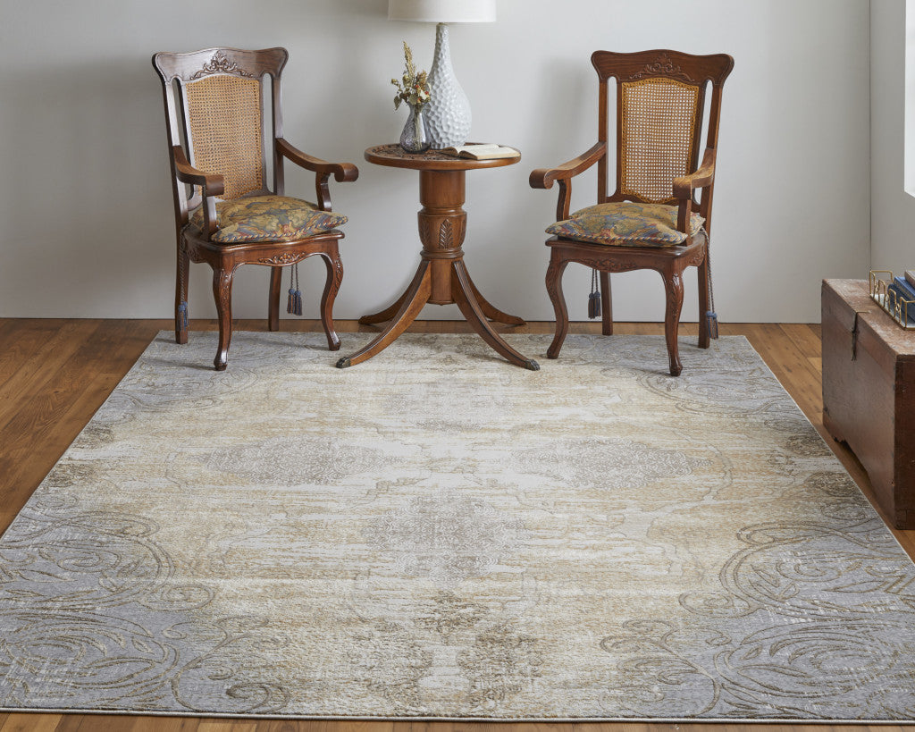 4' X 6' Tan And Gray Medallion Area Rug