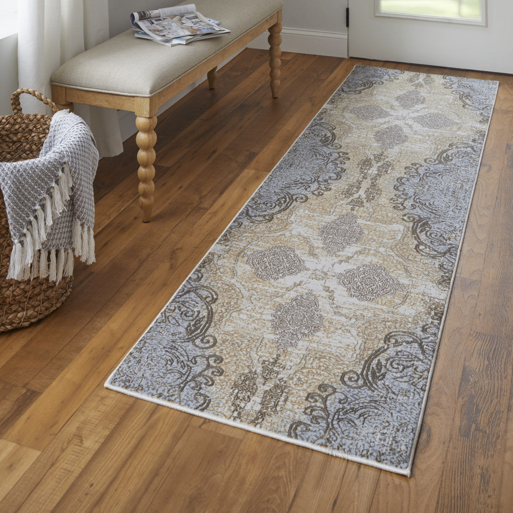 4' X 6' Tan And Gray Medallion Area Rug