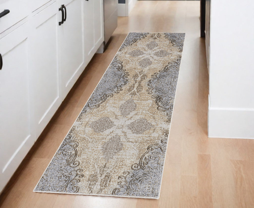 4' X 6' Tan And Gray Medallion Area Rug