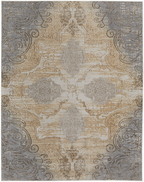 4' X 6' Tan And Gray Medallion Area Rug