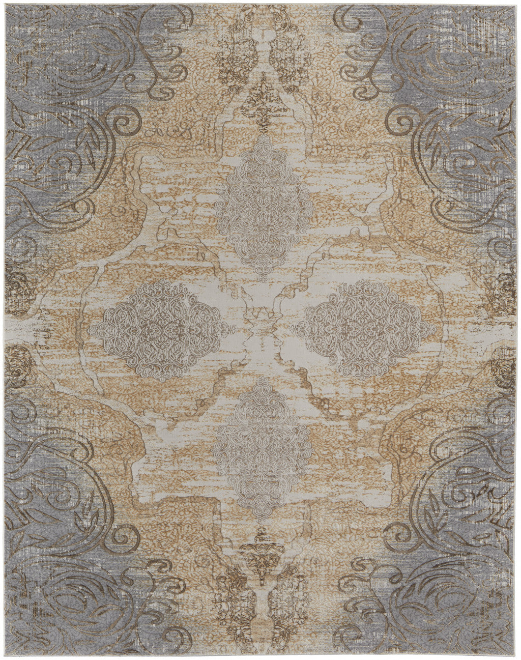 4' X 6' Tan And Gray Medallion Area Rug