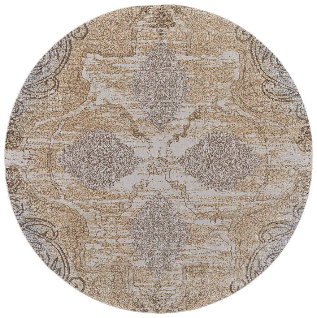 4' X 6' Tan And Gray Medallion Area Rug
