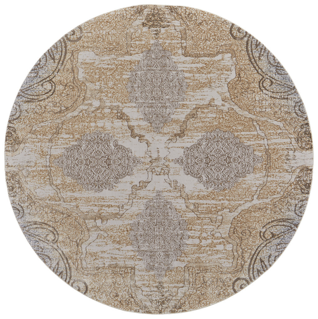 4' X 6' Tan And Gray Medallion Area Rug