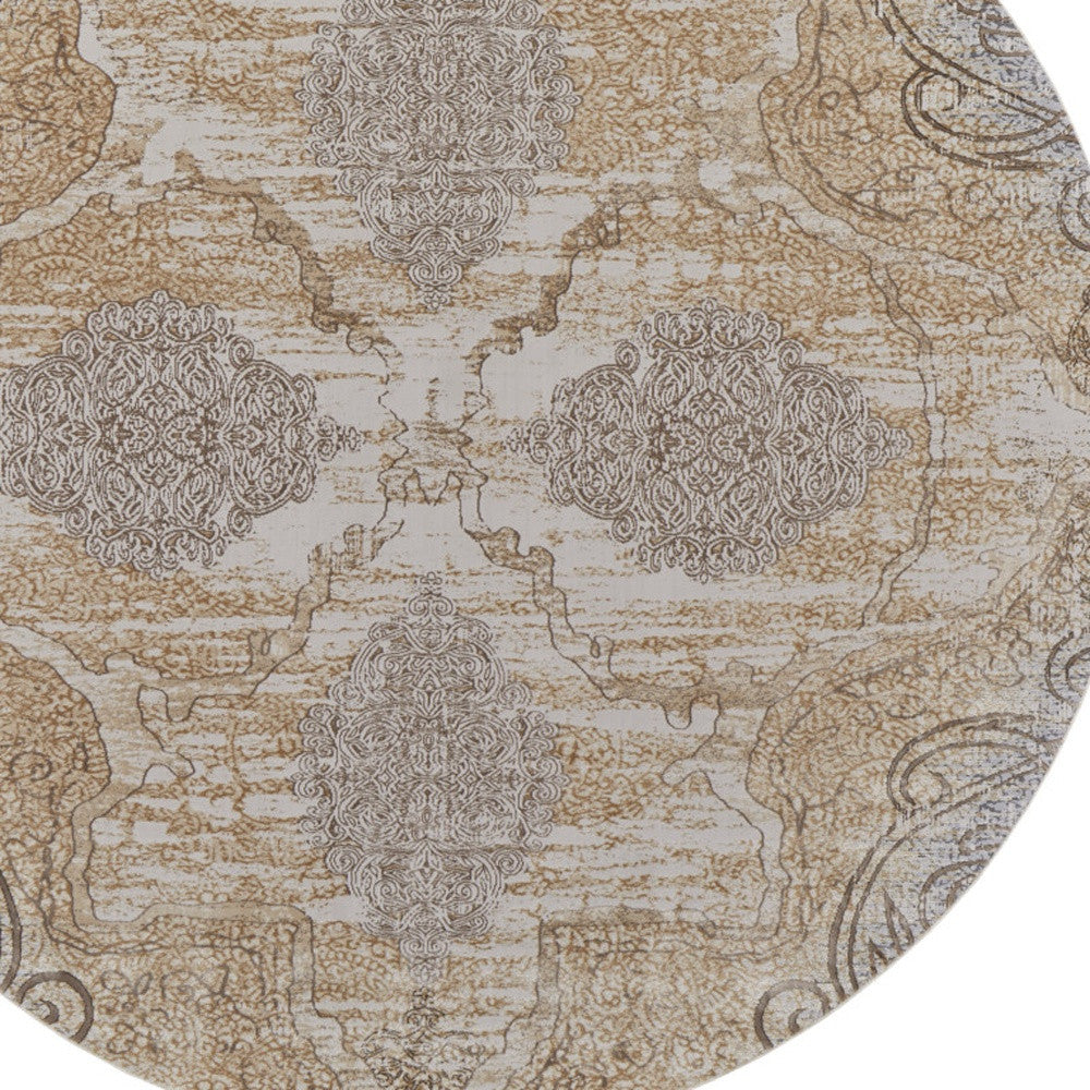 4' X 6' Tan And Gray Medallion Area Rug