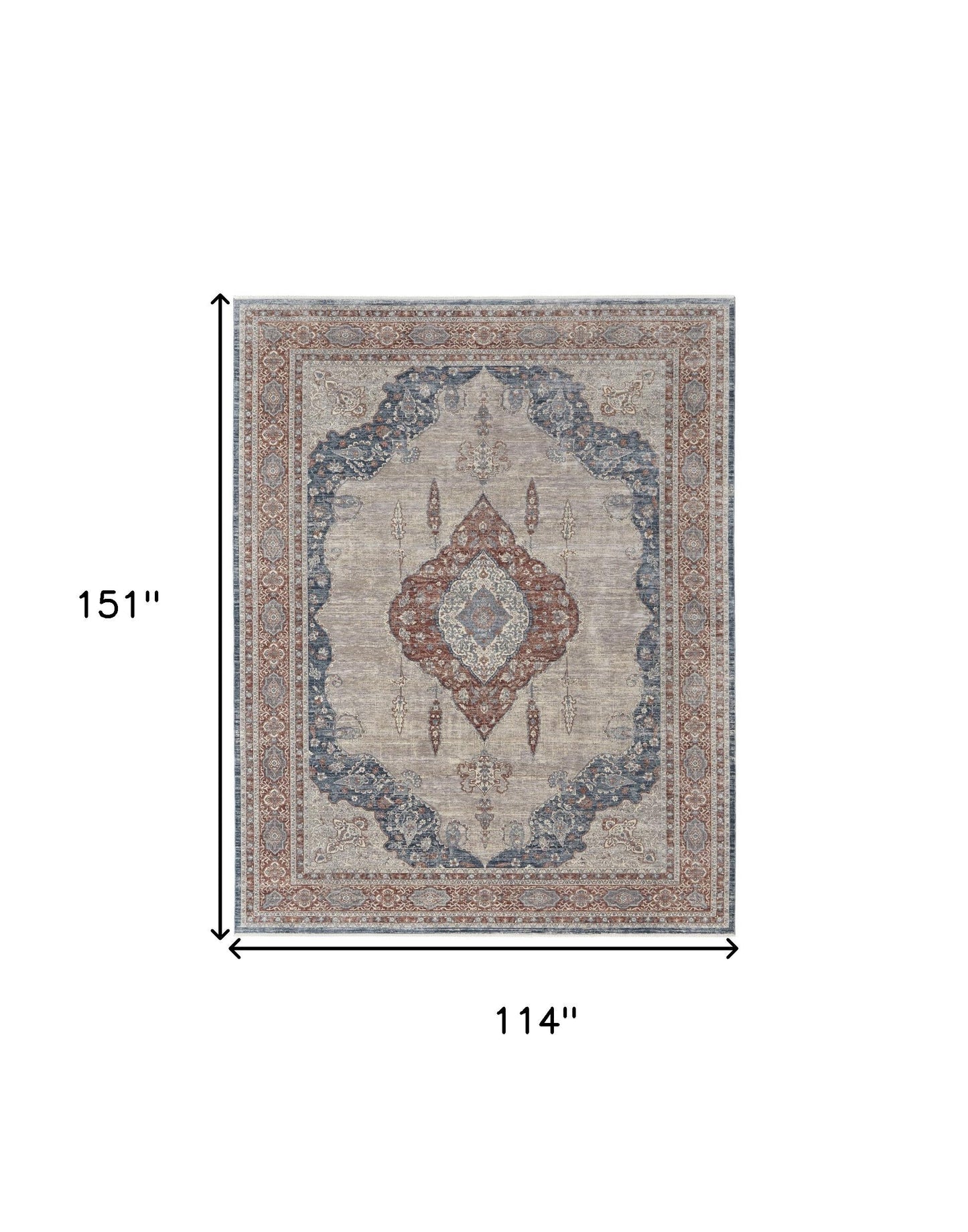 5' X 7' Gray Red And Blue Floral Area Rug