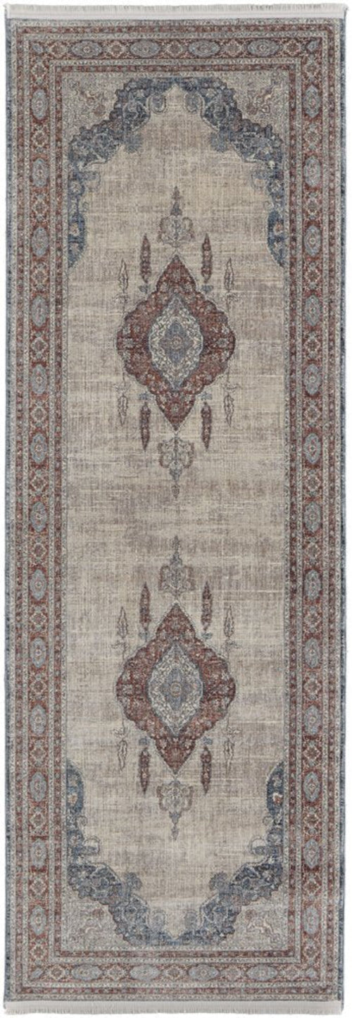 5' X 7' Gray Red And Blue Floral Area Rug