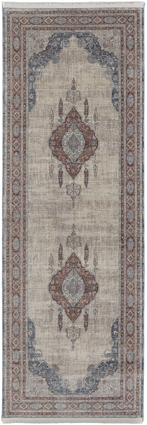 5' X 7' Gray Red And Blue Floral Area Rug