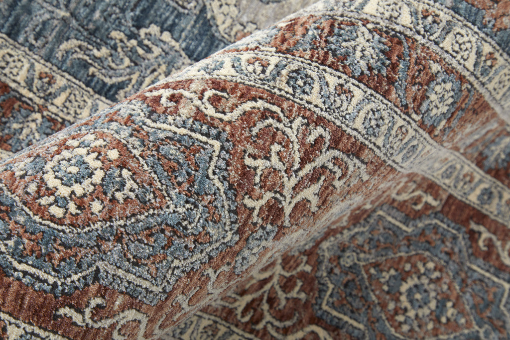 5' X 7' Gray Red And Blue Floral Area Rug