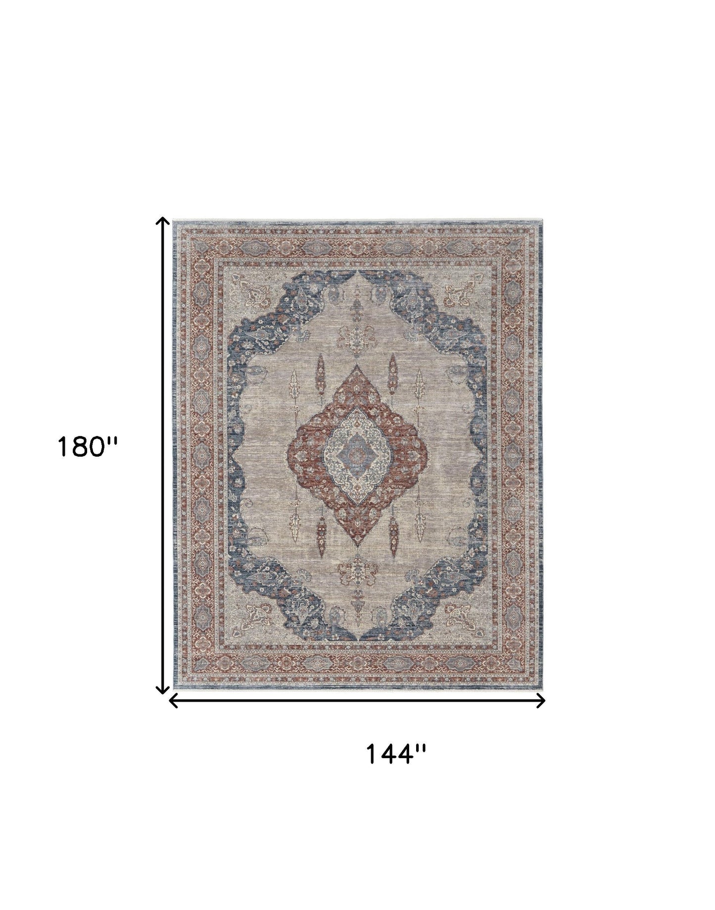5' X 7' Gray Red And Blue Floral Area Rug