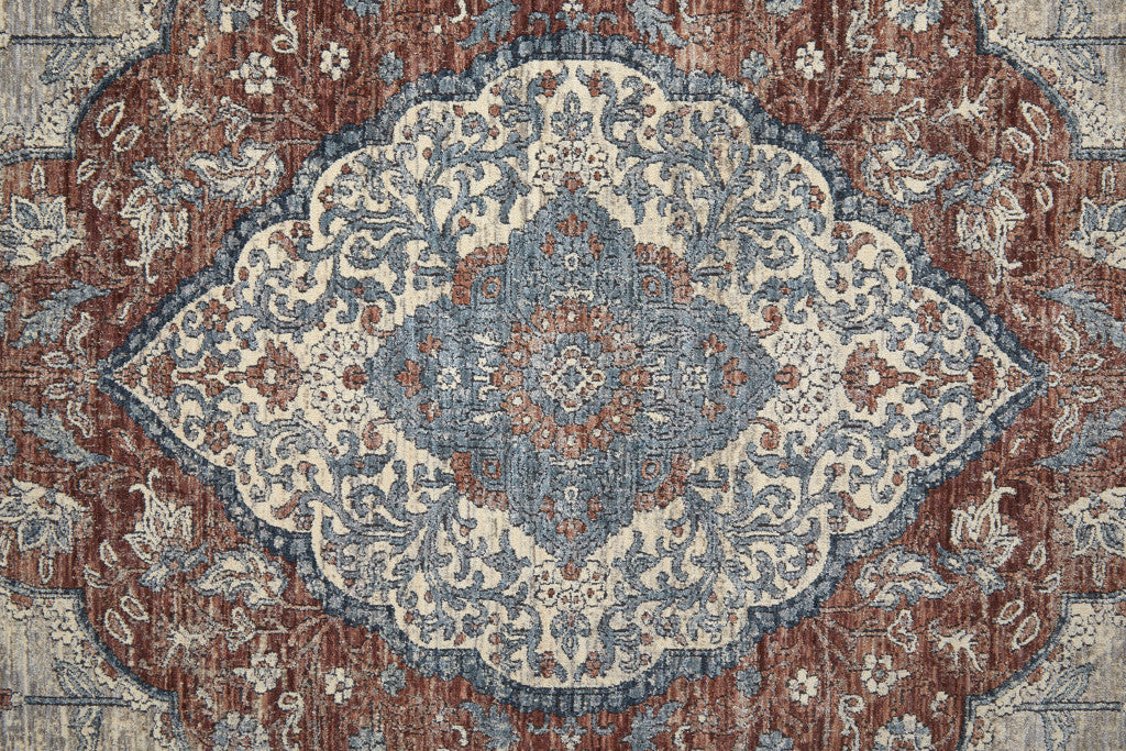 5' X 7' Gray Red And Blue Floral Area Rug