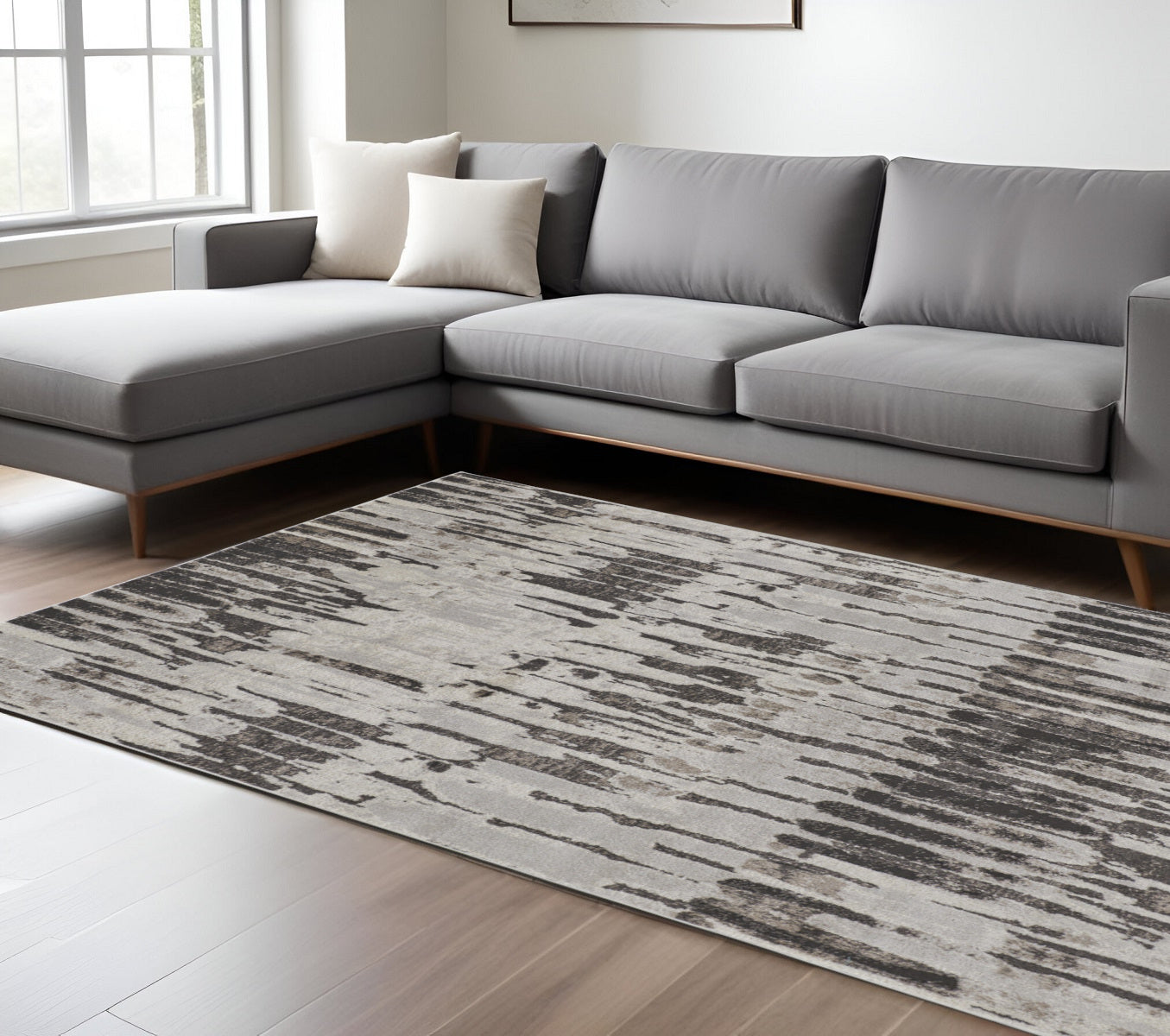 4' X 6' Gray and Ivory Abstract Power Loom Area Rug