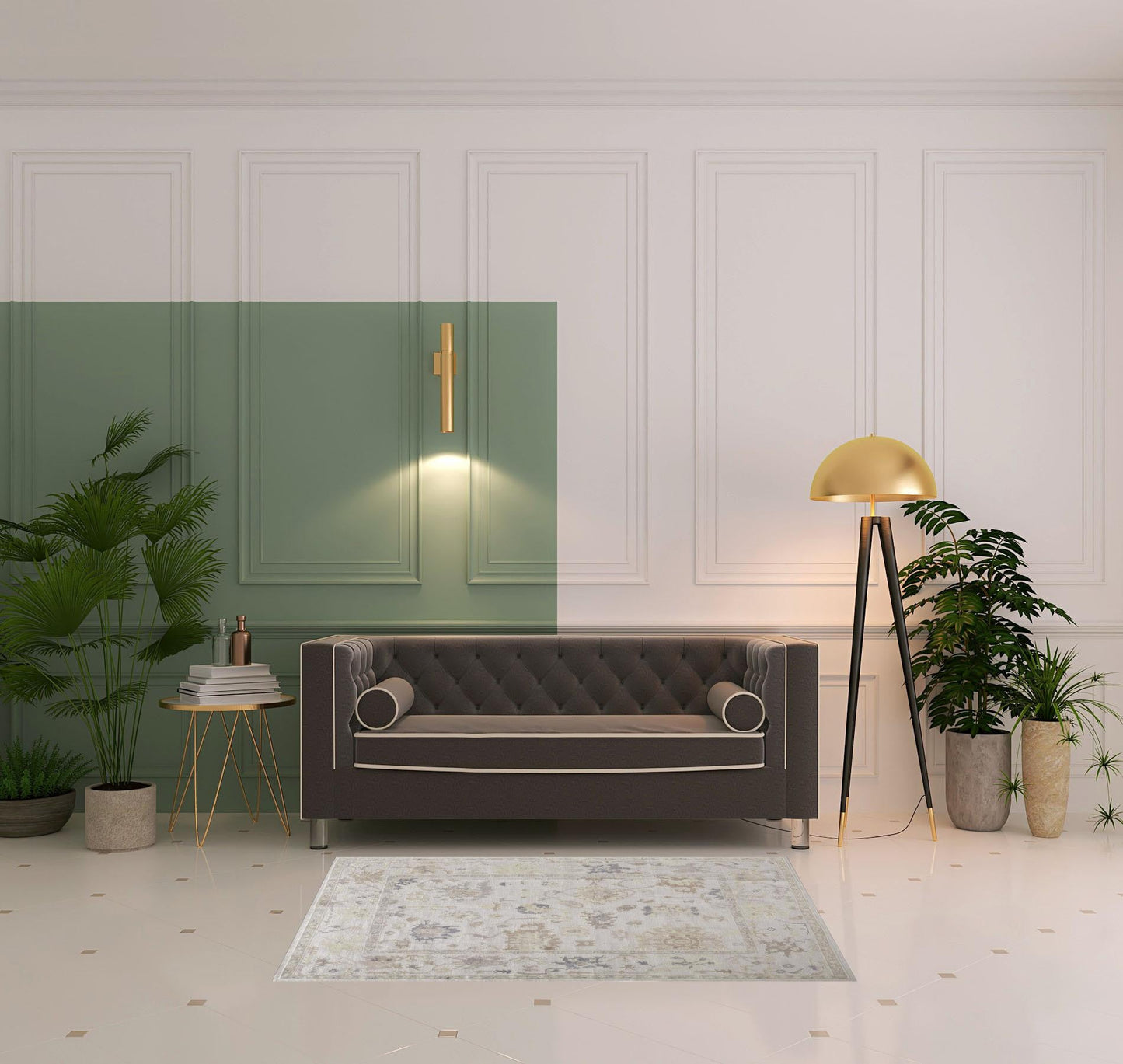 4' X 6' Tan Ivory And Orange Floral Hand Knotted Stain Resistant Area