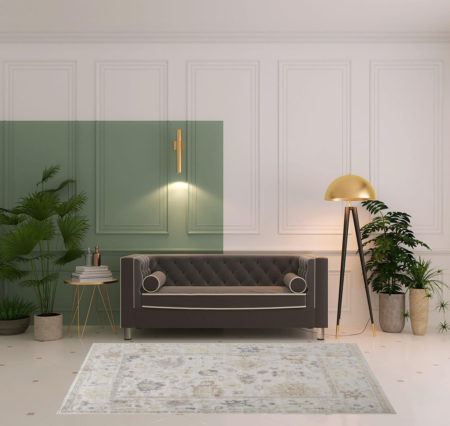 4' X 6' Tan Ivory And Orange Floral Hand Knotted Stain Resistant Area