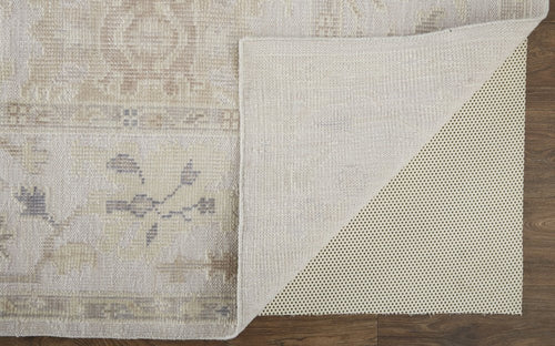 4' X 6' Tan Ivory And Orange Floral Hand Knotted Stain Resistant Area