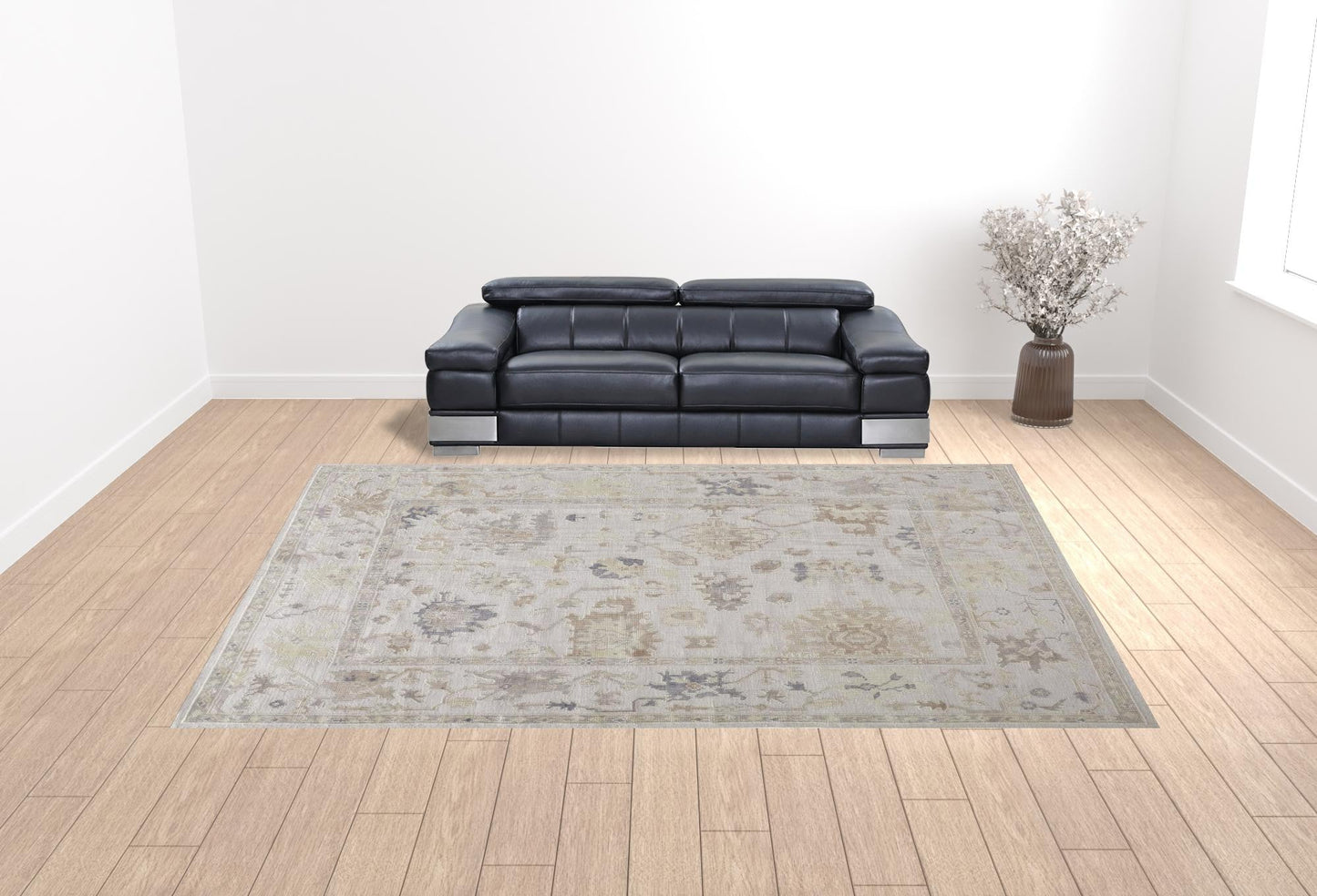 4' X 6' Tan Ivory And Orange Floral Hand Knotted Stain Resistant Area